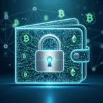 Illustration of a secure cryptocurrency wallet with padlock and blockchain elements, representing digital asset protection.