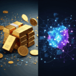 Comparison between Bitcoin and Ethereum, showing their distinct characteristics as digital gold and a platform for decentralized applications.