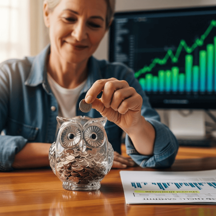 An older adult smiling, actively contributing money to a retirement fund, symbolizing increased savings and financial security through catch-up contributions.