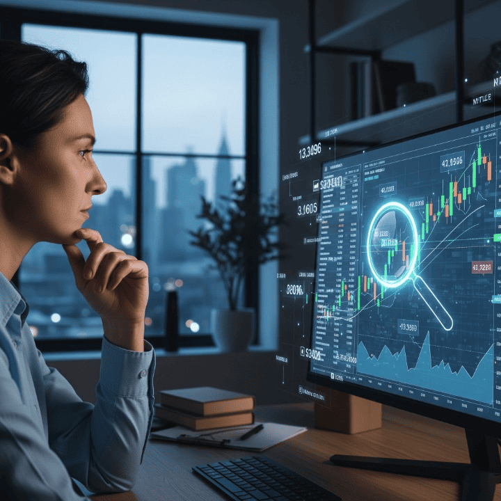 A person carefully examining stock charts and financial data on a tablet, symbolizing the process of analyzing a stock before making investment decisions.