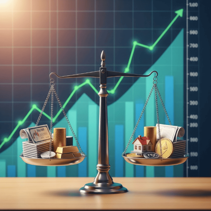 Illustration of a balanced and diversified investment portfolio showing various asset classes for financial growth and risk management.