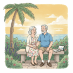 A senior couple, looking content and relaxed, enjoying their retirement, symbolizing a successful and lasting retirement income strategy.