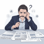 Person reviewing insurance policy documents with a magnifying glass, illustrating the complexity and need for careful understanding to avoid common insurance mistakes.