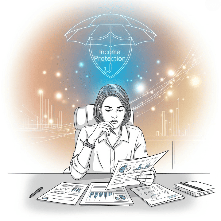 A person reviewing disability insurance documents, symbolizing financial planning and income protection against unforeseen circumstances.