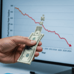 Illustration showing money decreasing in value due to inflation, symbolizing erosion of savings and purchasing power.