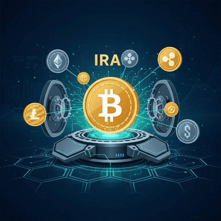 A golden Bitcoin IRA coin symbolizing tax-advantaged retirement investing in cryptocurrencies.