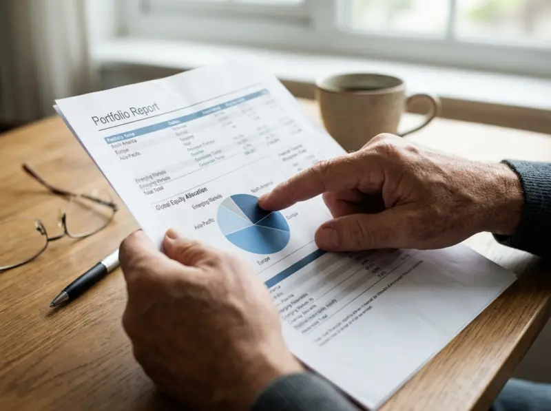Investment allocation chart showing recommended international exposure by risk profile from 20-40% of equity portfolio
