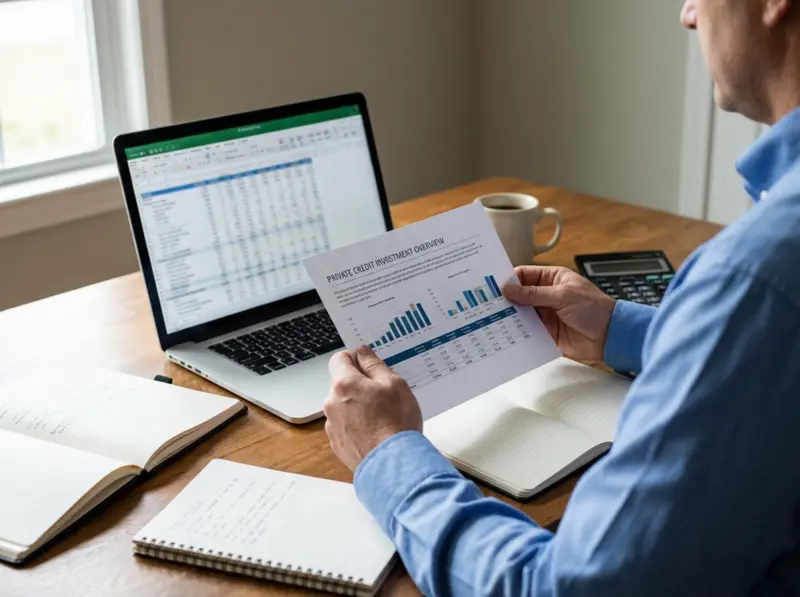 Infographic comparing private credit returns versus traditional bond yields with floating rates and illiquidity premium indicators
